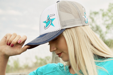 Tri-Tone 5 Star Cap - White, Denim, and  Gray with turquoise logo!